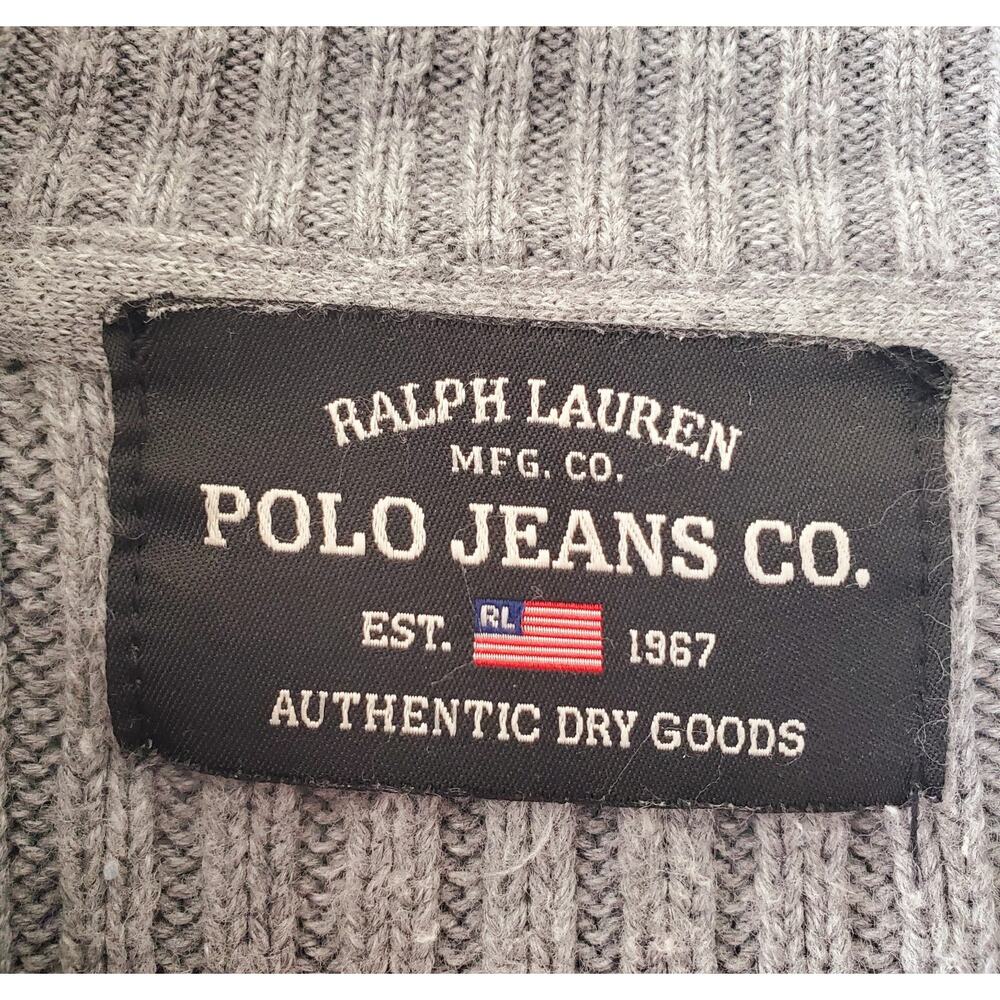 Ralph Lauren Polo Jeans Co Mens XL Half Zip Sweater Flag Cotton Gray Collegiate - Picture 2 of 7